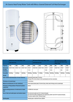 Micro Channel External Coil Air Source Heat Pump Water Tank For Heating And Hot Water Supply